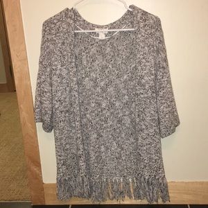 LOFT grey fringe open cardigan (size x-small)